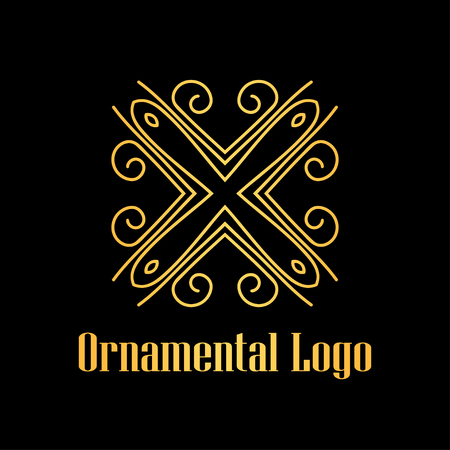 Art deco golden luxury antique hipster minimal geometric vintage linear vector logo, badge design for club, bar, cafe, restaurant, hotel, boutiqueのイラスト素材