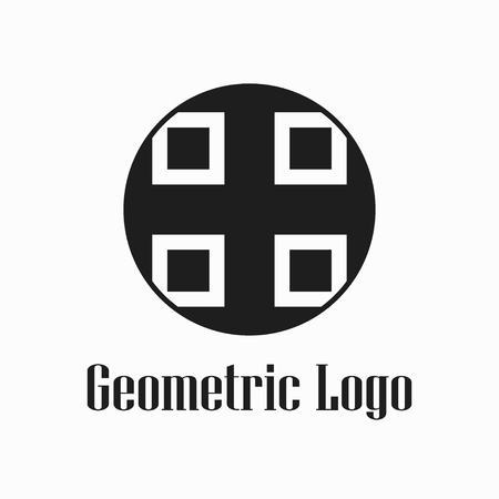 Round abstract geometric logo template design in art deco vintage style. Vector illustration.のイラスト素材