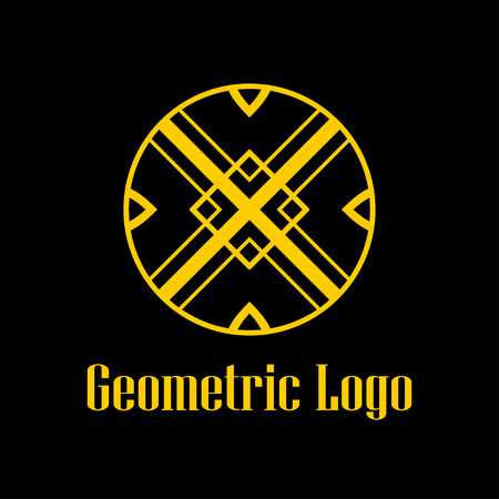 Round abstract geometric logo template design in art deco vintage style. Vector illustration.のイラスト素材