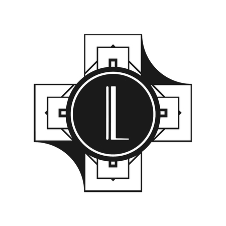 Classic modern art deco luxury monochrome minimal hipster geometric vintage vector monogram, frame , border , label for your logo badgeのイラスト素材