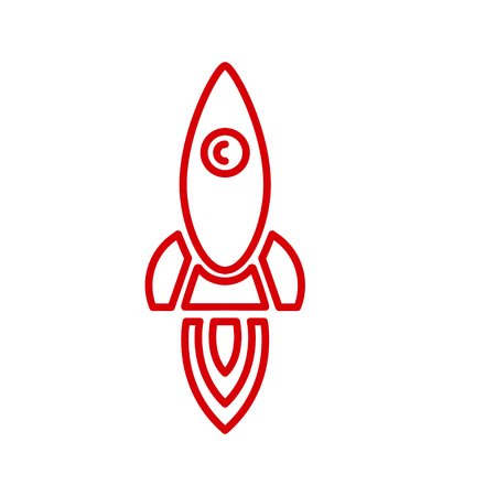 Rocket ship with fire flat line icon. Vector illustration with flying rocket. Space travel. Project start up sign. Creative idea symbolのイラスト素材