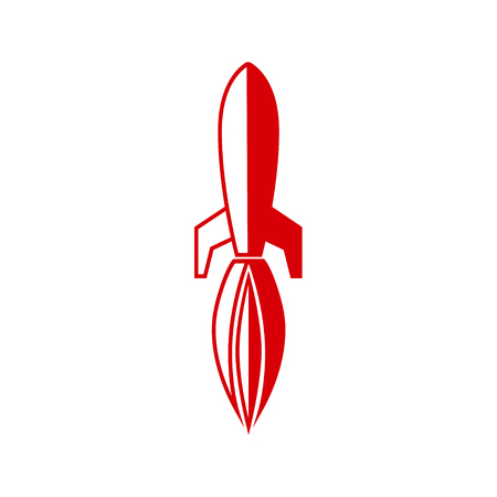Rocket ship with fire flat line icon. Vector illustration with flying rocket. Space travel. Project start up sign. Creative idea symbolのイラスト素材