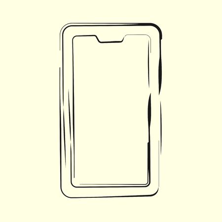 Smartphone line art icon, outline style vector illustration, simple mobile phone. Hand drawn sketch isolatedのイラスト素材