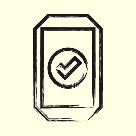 Smartphone line art icon, outline style vector illustration, simple mobile phone. Hand drawn sketch isolatedのイラスト素材