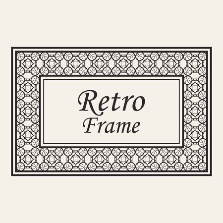 Vintage ornate border frame with ornamental elements, calligraphy swirls and ornament. Can be used for retro invitations and royal certificates.のイラスト素材