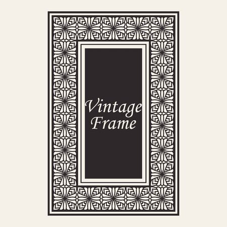 Vintage ornate border frame with ornamental elements, calligraphy swirls and ornament. Can be used for retro invitations and royal certificates.のイラスト素材
