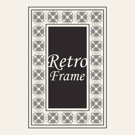 Vintage ornate border frame with ornamental elements, calligraphy swirls and ornament. Can be used for retro invitations and royal certificates.のイラスト素材