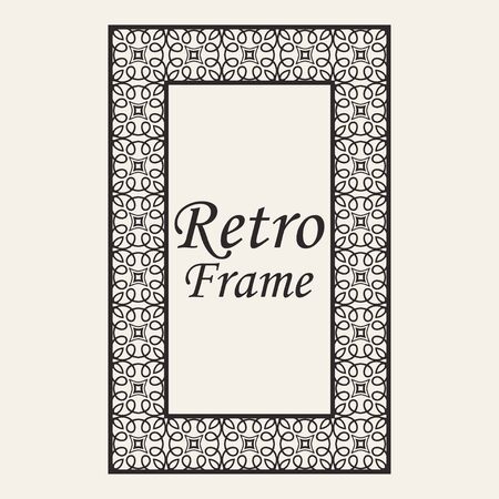 Vintage ornate border frame with ornamental elements, calligraphy swirls and ornament. Can be used for retro invitations and royal certificates.のイラスト素材