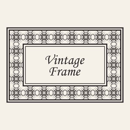 Vintage ornate border frame with ornamental elements, calligraphy swirls and ornament. Can be used for retro invitations and royal certificates.のイラスト素材