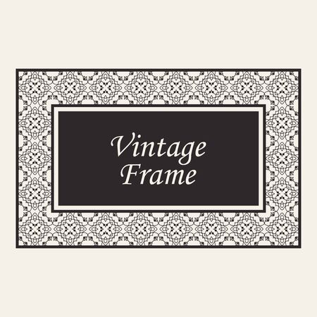 Vintage ornate border frame with ornamental elements, calligraphy swirls and ornament. Can be used for retro invitations and royal certificates.のイラスト素材