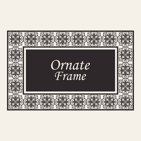 Vintage ornate border frame with ornamental elements, calligraphy swirls and ornament. Can be used for retro invitations and royal certificates.のイラスト素材
