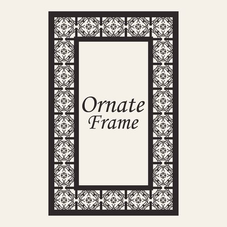 Vintage ornate border frame with ornamental elements, calligraphy swirls and ornament. Can be used for retro invitations and royal certificates.のイラスト素材