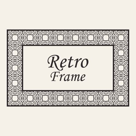 Vintage ornate border frame with ornamental elements, calligraphy swirls and ornament. Can be used for retro invitations and royal certificates.のイラスト素材