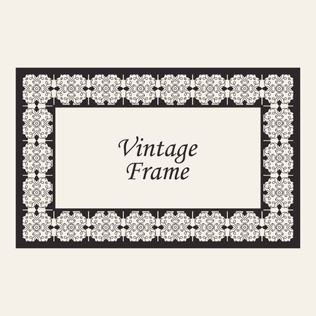 Vintage ornate border frame with ornamental elements, calligraphy swirls and ornament. Can be used for retro invitations and royal certificates.のイラスト素材