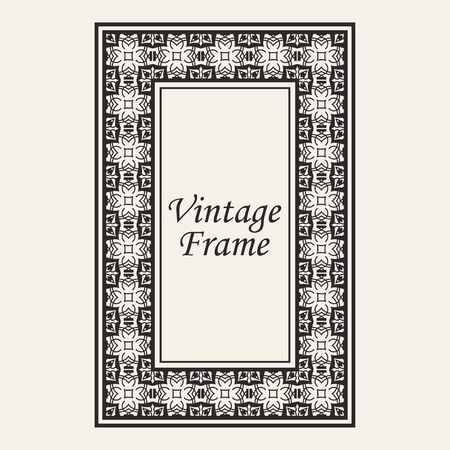 Vintage ornate border frame with ornamental elements, calligraphy swirls and ornament. Can be used for retro invitations and royal certificates.のイラスト素材