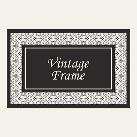 Vintage ornate border frame with ornamental elements, calligraphy swirls and ornament. Can be used for retro invitations and royal certificates.のイラスト素材