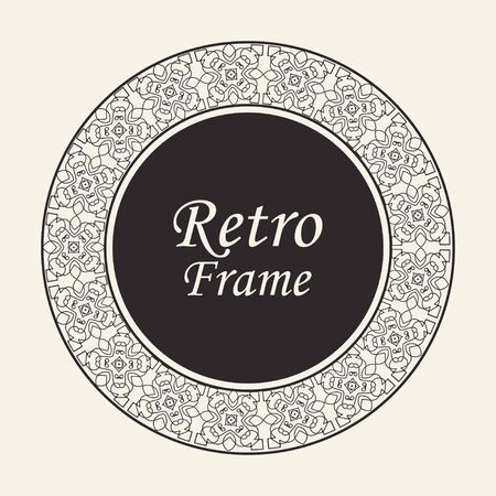 Decorative black round modern art deco frame. Template for design. Elegant element with place for text. Vintage ornate border. Lace illustration for invitations and greeting cardsのイラスト素材
