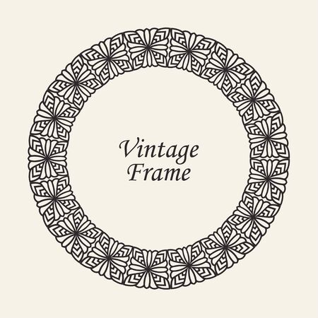 Decorative black round modern art deco frame. Template for design. Elegant element with place for text. Vintage ornate border. Lace illustration for invitations and greeting cardsのイラスト素材