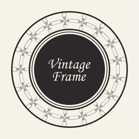 Decorative black round modern art deco frame. Template for design. Elegant element with place for text. Vintage ornate border. Lace illustration for invitations and greeting cardsのイラスト素材