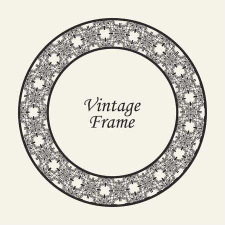 Decorative black round modern art deco frame. Template for design. Elegant element with place for text. Vintage ornate border. Lace illustration for invitations and greeting cardsのイラスト素材