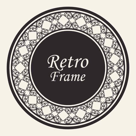 Decorative black round modern art deco frame. Template for design. Elegant element with place for text. Vintage ornate border. Lace illustration for invitations and greeting cardsのイラスト素材