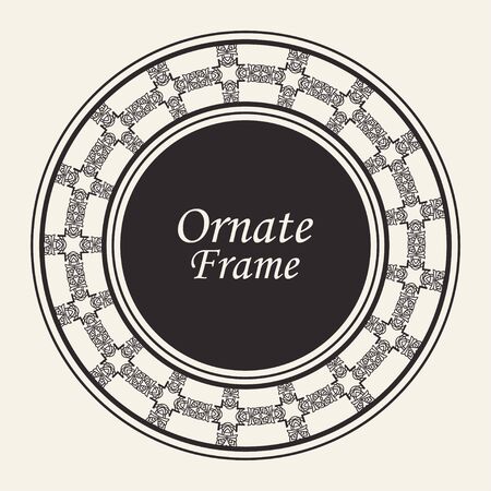 Decorative black round modern art deco frame. Template for design. Elegant element with place for text. Vintage ornate border. Lace illustration for invitations and greeting cardsのイラスト素材
