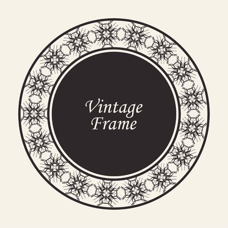 Decorative black round modern art deco frame. Template for design. Elegant element with place for text. Vintage ornate border. Lace illustration for invitations and greeting cardsのイラスト素材