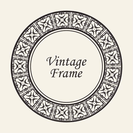 Decorative black round modern art deco frame. Template for design. Elegant element with place for text. Vintage ornate border. Lace illustration for invitations and greeting cardsのイラスト素材