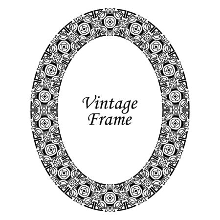 Decorative oval modern retro frame .Vector illustration. Black border on white backgroundのイラスト素材