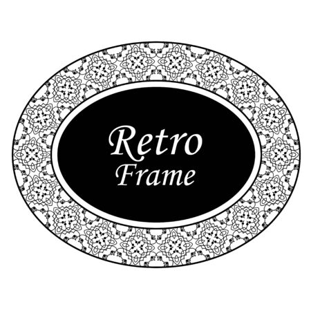 Decorative oval modern retro frame .Vector illustration. Black border on white backgroundのイラスト素材