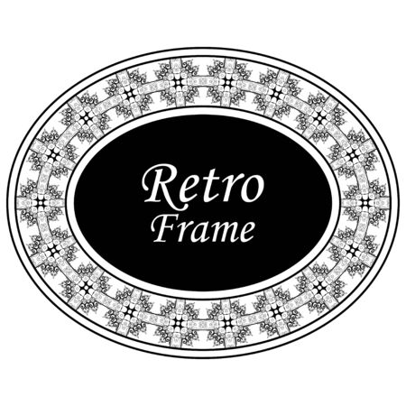 Decorative oval modern retro frame .Vector illustration. Black border on white backgroundのイラスト素材