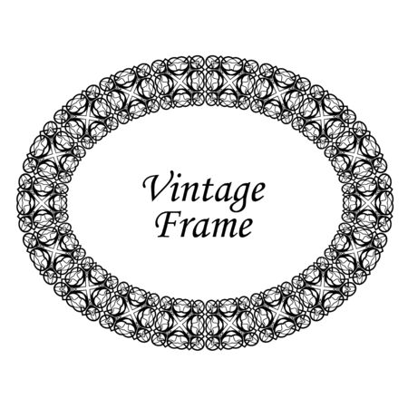 Decorative oval modern retro frame .Vector illustration. Black border on white backgroundのイラスト素材