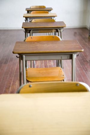 Desk and chair at classroomの写真素材