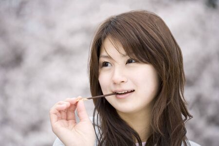 Cherry tree and womanの写真素材