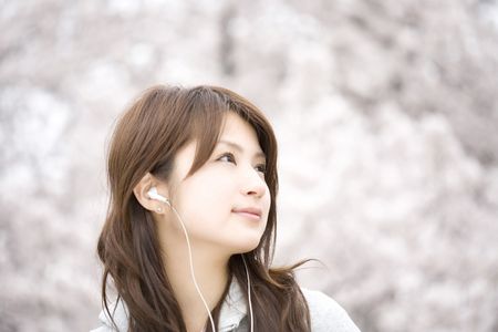 Cherry tree and womanの写真素材