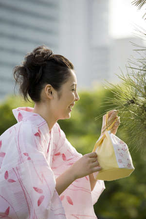Verdure and yukata womanの写真素材