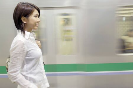 Woman who waits for trainの写真素材