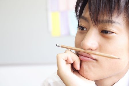 High school boy poutingの写真素材