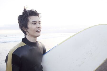Japanese surfer in Enoshima beachの写真素材