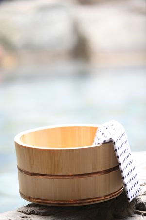 Bath pail and towelの写真素材