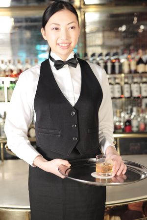 Portrait of Japanese waitressの写真素材