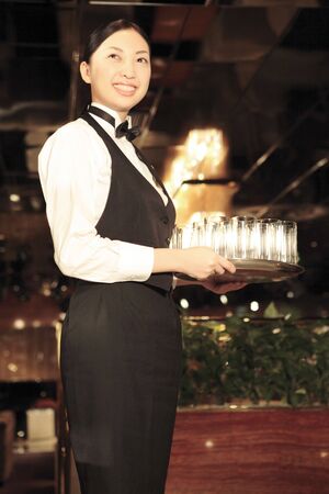 Portrait of Japanese waitressの写真素材