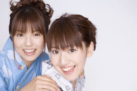 Japanese girls wearing yukataの写真素材
