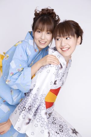 Japanese girls wearing yukataの写真素材