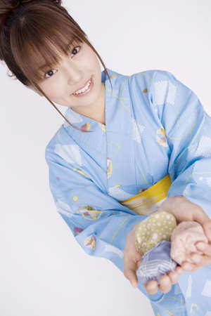 Japanese girl wearing yukataの写真素材