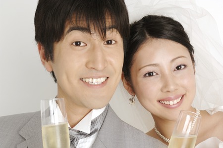Smiling bridal coupleの写真素材