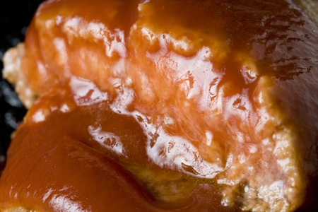 Close-up shot of a hamburger steak with tasty sauceの写真素材