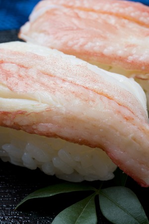 SUSHI-Close-up shot of tasty Japanese  crab sushiの写真素材