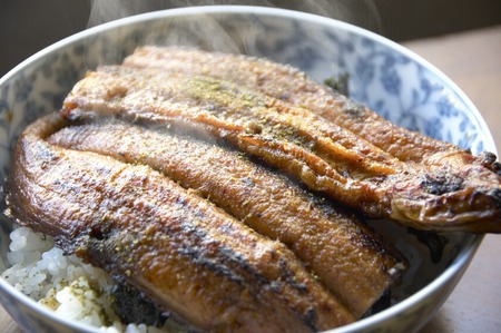 Bowl of rice topped with grilled eel