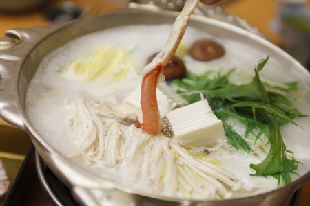 Pot of crab and various topping material.の写真素材